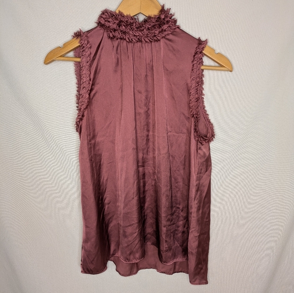 Zara Rose Mauve Pink Sleeveless Ruffle Neck Shirt Size S - Picture 1 of 9